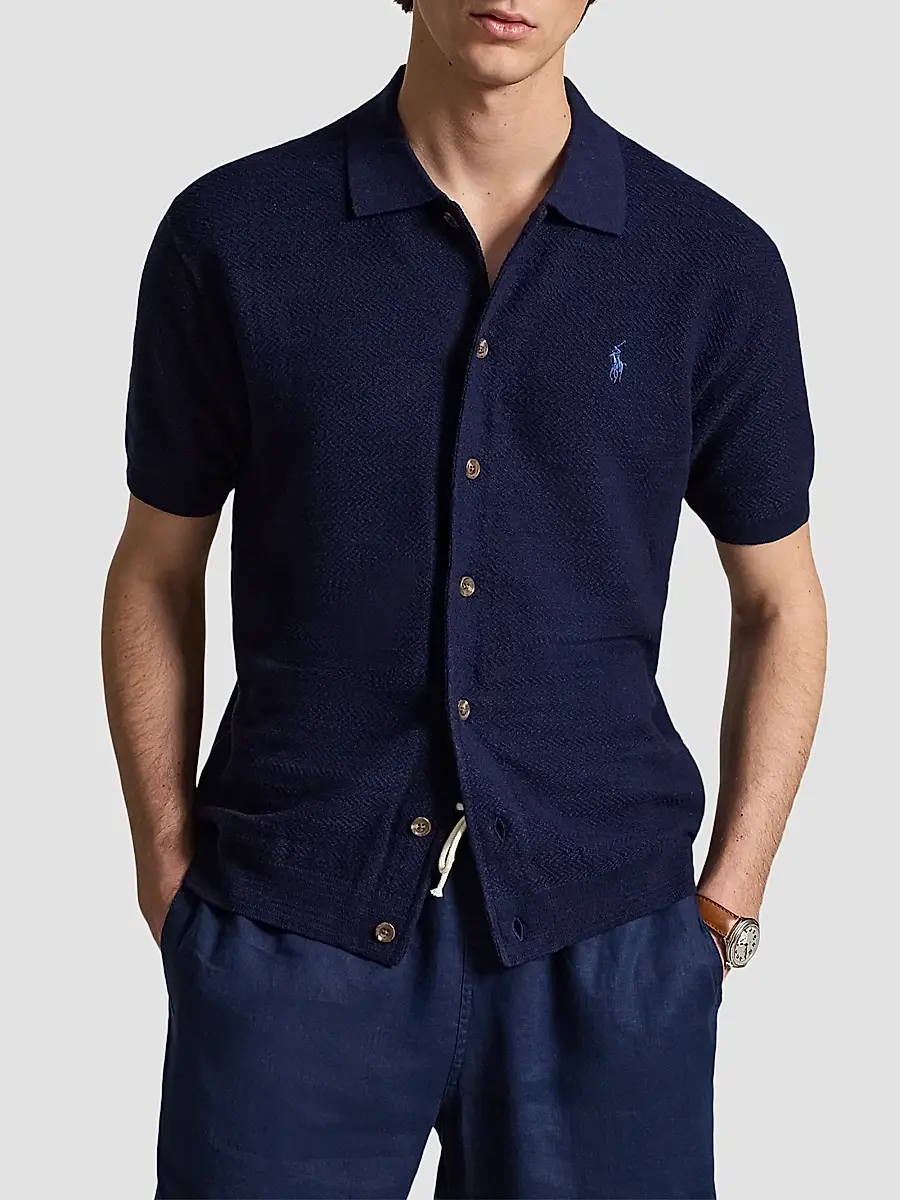 Polo Ralph Lauren Men's Herringbone Cotton-Linen Camp Shirt Sweater | Thumbnail 4 Polo Ralph Lauren Men's Herringbone Cotton-Linen Camp Shirt Sweater | Thumbnail 4