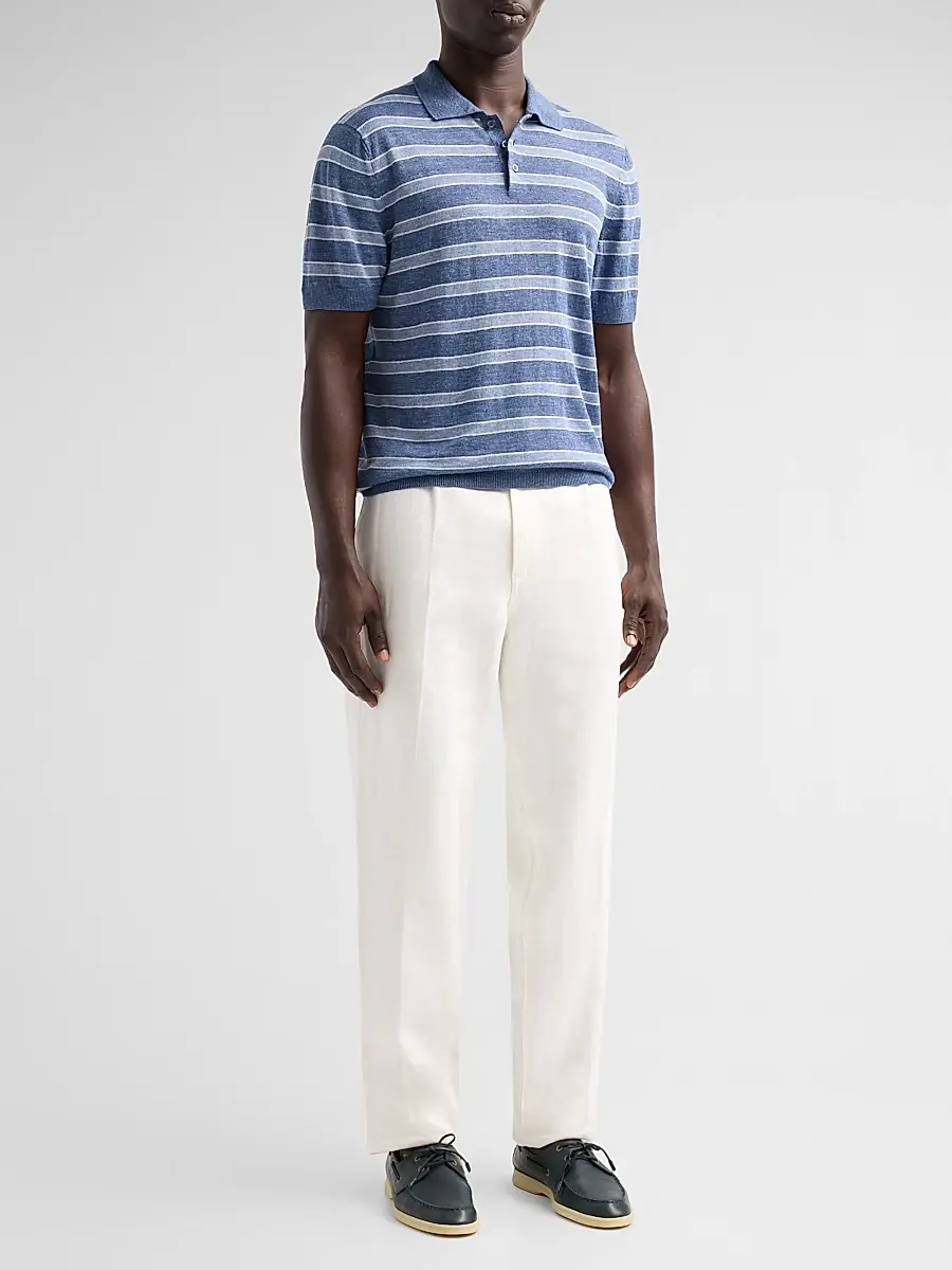 Saks Fifth Avenue Men's COLLECTION Linen Striped Polo Shirt | Thumbnail 2 Saks Fifth Avenue Men's COLLECTION Linen Striped Polo Shirt | Thumbnail 2