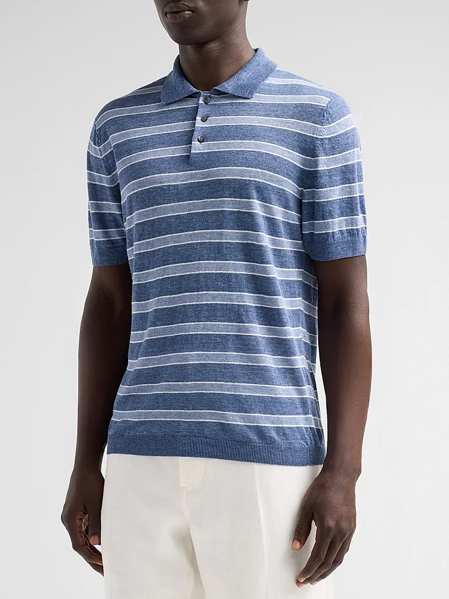 Saks Fifth Avenue Men's COLLECTION Linen Striped Polo Shirt | Thumbnail 4 Saks Fifth Avenue Men's COLLECTION Linen Striped Polo Shirt | Thumbnail 4