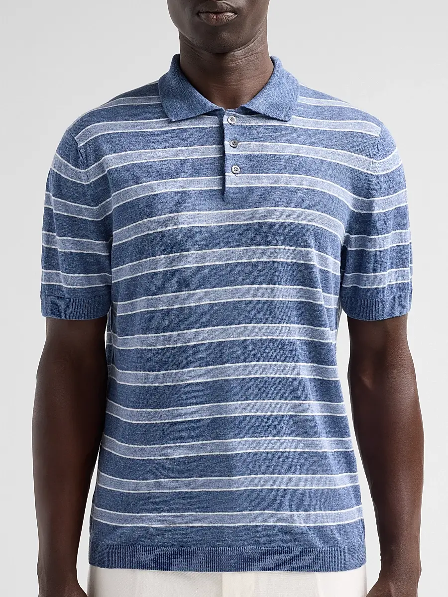 Saks Fifth Avenue Men's COLLECTION Linen Striped Polo Shirt | Thumbnail 5 Saks Fifth Avenue Men's COLLECTION Linen Striped Polo Shirt | Thumbnail 5