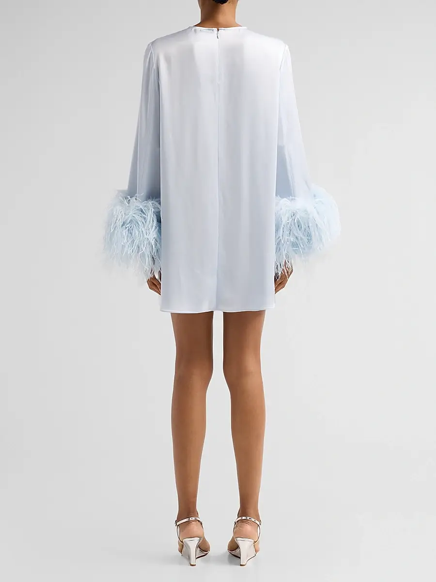 Lapointe Women's Satin Feather-Cuff Shift Mini Dress | Thumbnail 3 Lapointe Women's Satin Feather-Cuff Shift Mini Dress | Thumbnail 3