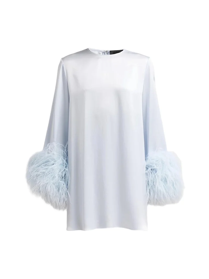 Women's Satin Feather-Cuff Shift Mini Dress