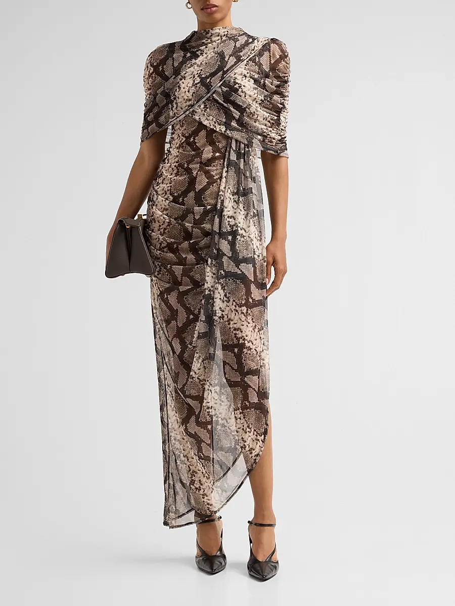 Lapointe Women's Snakeskin Print Draped Maxi Dress | Thumbnail 2 Lapointe Women's Snakeskin Print Draped Maxi Dress | Thumbnail 2
