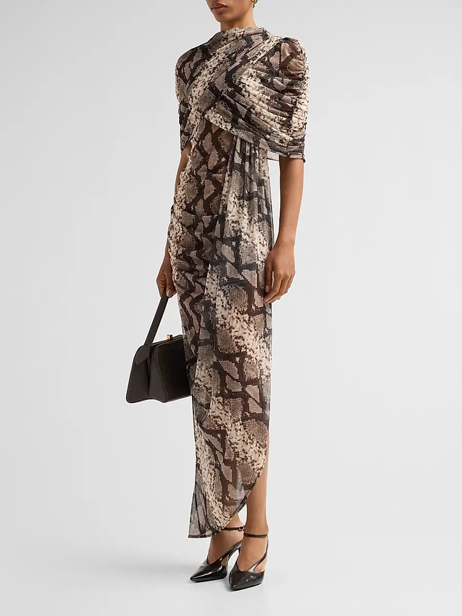 Lapointe Women's Snakeskin Print Draped Maxi Dress | Thumbnail 4 Lapointe Women's Snakeskin Print Draped Maxi Dress | Thumbnail 4