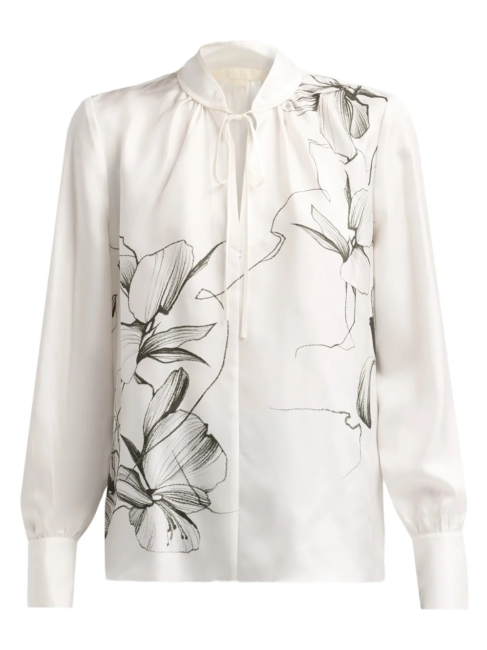 Women's Shadow Floral Silk Twill Tieneck Blouse Women's Shadow Floral Silk Twill Tieneck Blouse