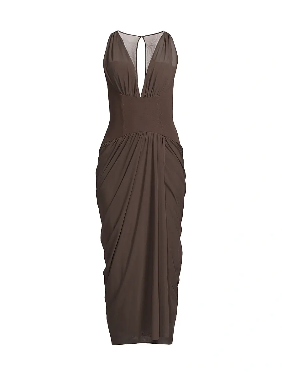 BLACK HALO Women's Elara Mesh Midi-Dress - Espresso | Image 1 BLACK HALO Women's Elara Mesh Midi-Dress - Espresso | Image 1