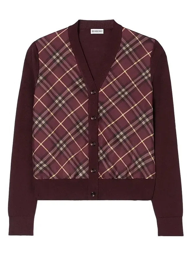 Women's Check Panel Wool-Silk Cardigan