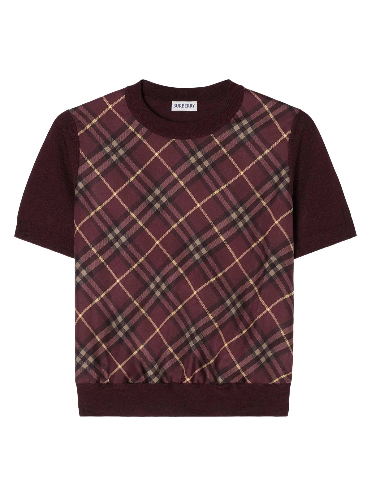 Burberry Women's Sandrina Check Panel Wool-Silk T-Shirt