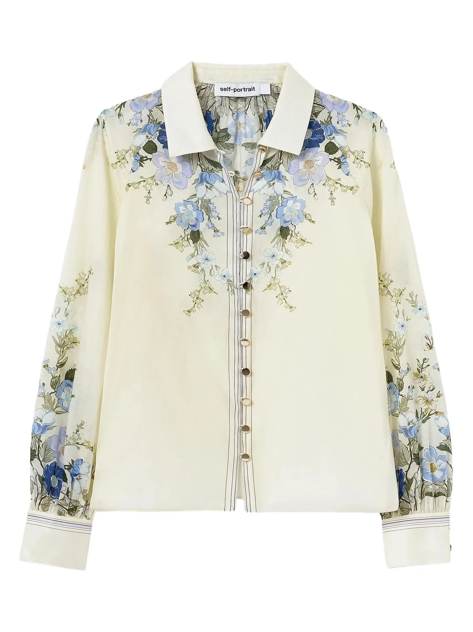 Women's Floral Organza Button-Front Blouse Women's Floral Organza Button-Front Blouse