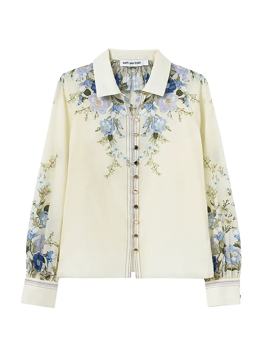 Self-Portrait Women's Floral Organza Button-Front Blouse - Yellow | Image 1 Self-Portrait Women's Floral Organza Button-Front Blouse - Yellow | Image 1