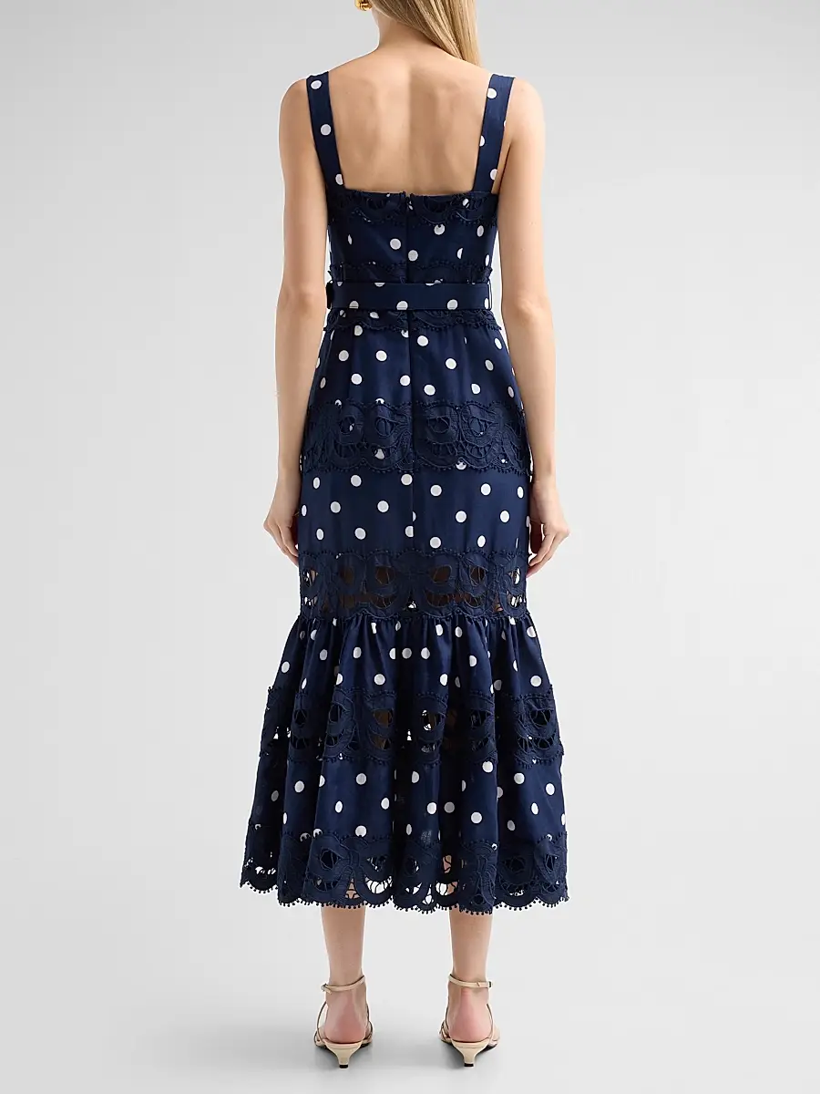 Self-Portrait Women's Polka Dot Linen & Lace Midi Dress | Thumbnail 3 Self-Portrait Women's Polka Dot Linen & Lace Midi Dress | Thumbnail 3