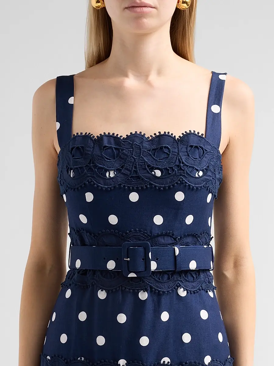 Self-Portrait Women's Polka Dot Linen & Lace Midi Dress | Thumbnail 5 Self-Portrait Women's Polka Dot Linen & Lace Midi Dress | Thumbnail 5
