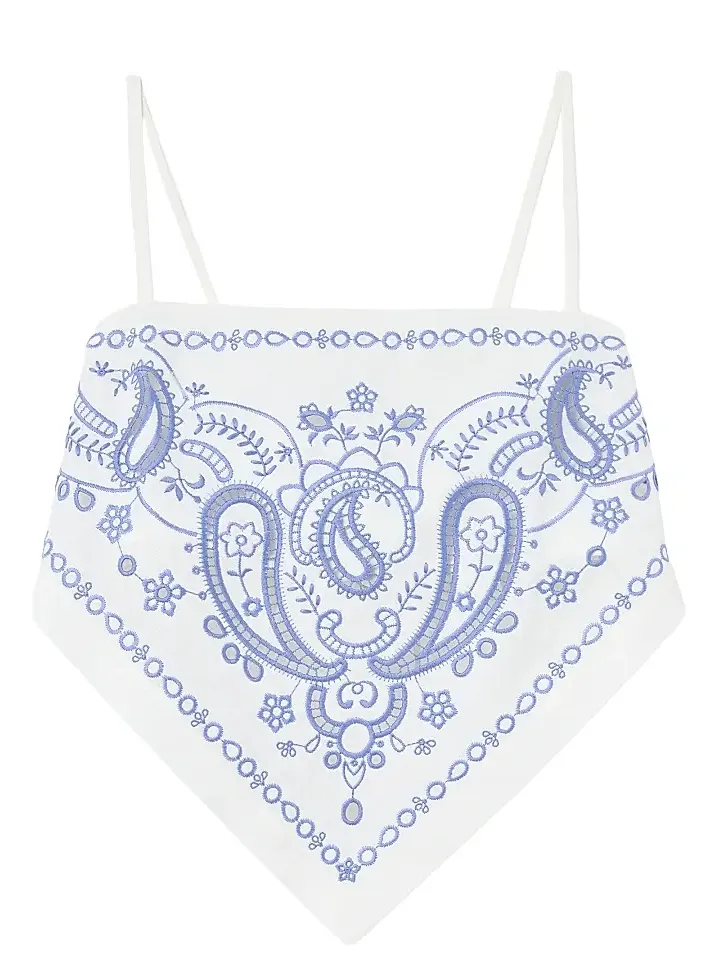 Women's Bandana Embroidered Linen-Cotton Crop Top