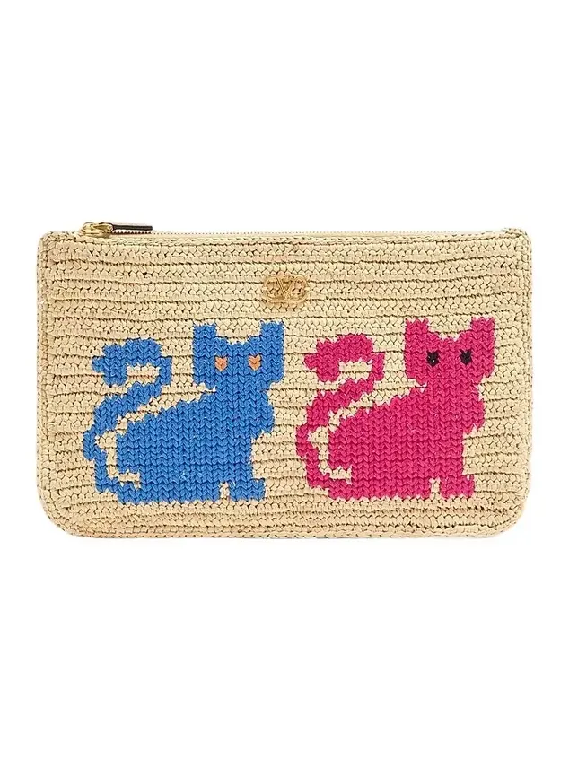 Women's Raffiachat Raffia Clutch with Embroidery - Natural