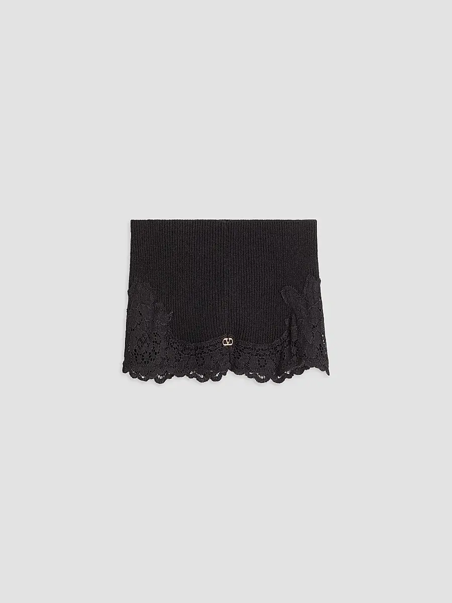 Valentino Women's VLogo Signature Cashmere and Lace Headband - Black | Thumbnail 2