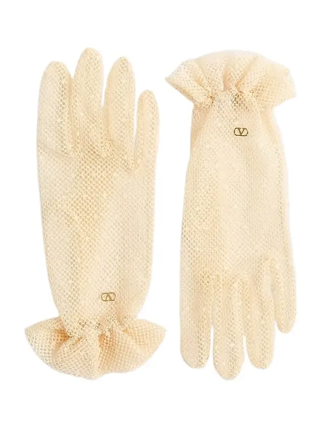 Valentino Women's VLogo Signature Gloves in Cotton and Tulle - Birch Gold