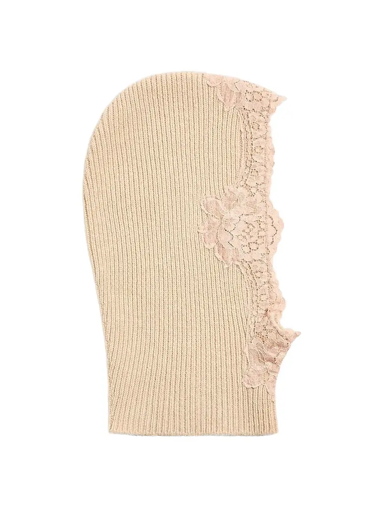 Valentino Garavani Women's VLogo Signature Cashmere and Lace Hood - Alabaster | Image 1 Valentino Garavani Women's VLogo Signature Cashmere and Lace Hood - Alabaster | Image 1