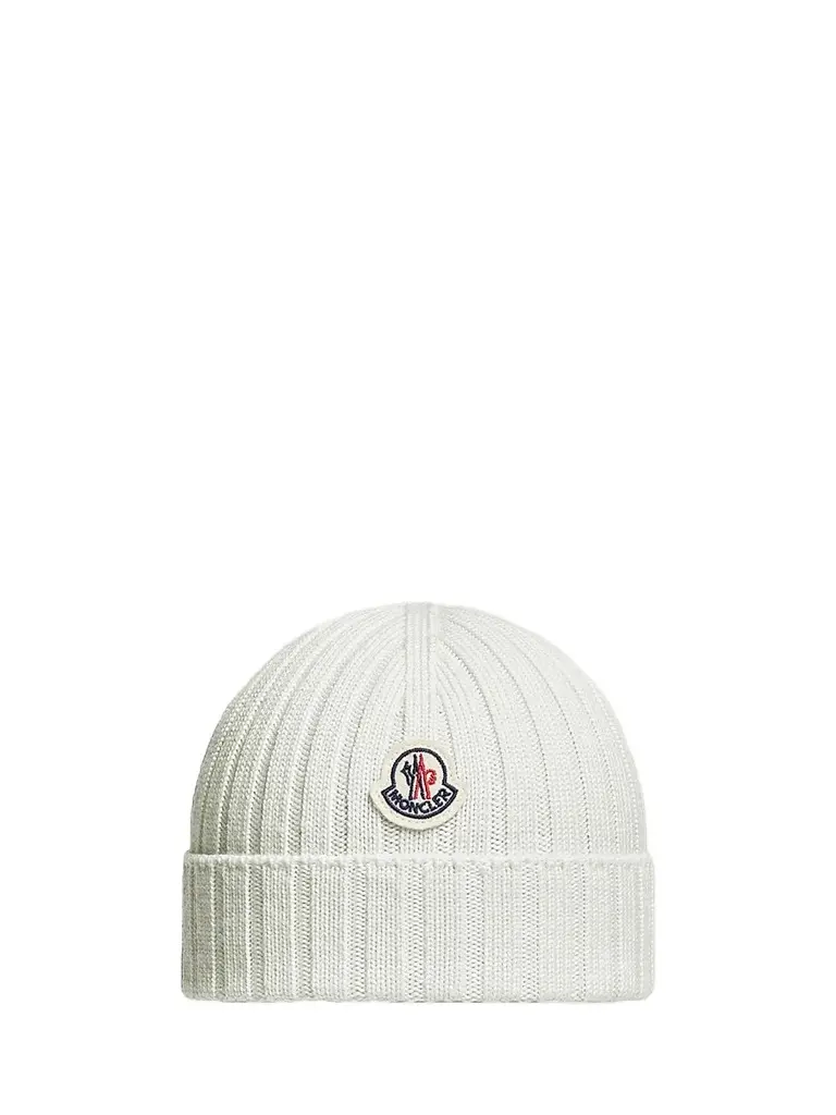 Moncler Baby Girl's Beanie Hat in Wool - White - Size XS | Image 1 Moncler Baby Girl's Beanie Hat in Wool - White - Size XS | Image 1