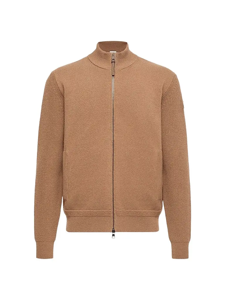 Moncler Men's Cardigan in Wool and Cashmere - Light Brown - Size XXL | Image 1 Moncler Men's Cardigan in Wool and Cashmere - Light Brown - Size XXL | Image 1