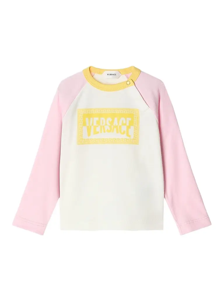 Versace Baby Girl's & Little Girl's Logo Raglan-Sleeve T-Shirt - White | Image 1 Versace Baby Girl's & Little Girl's Logo Raglan-Sleeve T-Shirt - White | Image 1