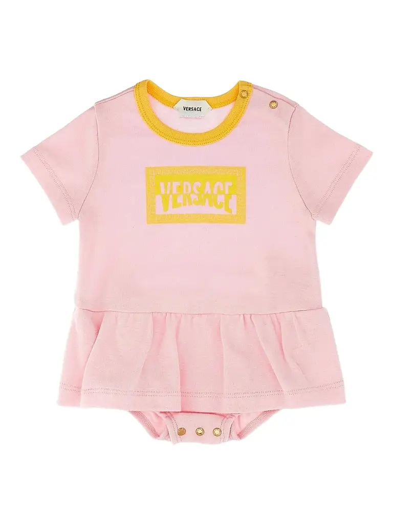 Versace Baby Girl's Logo Romper - Pink 9 Months | Image 1 Versace Baby Girl's Logo Romper - Pink 9 Months | Image 1