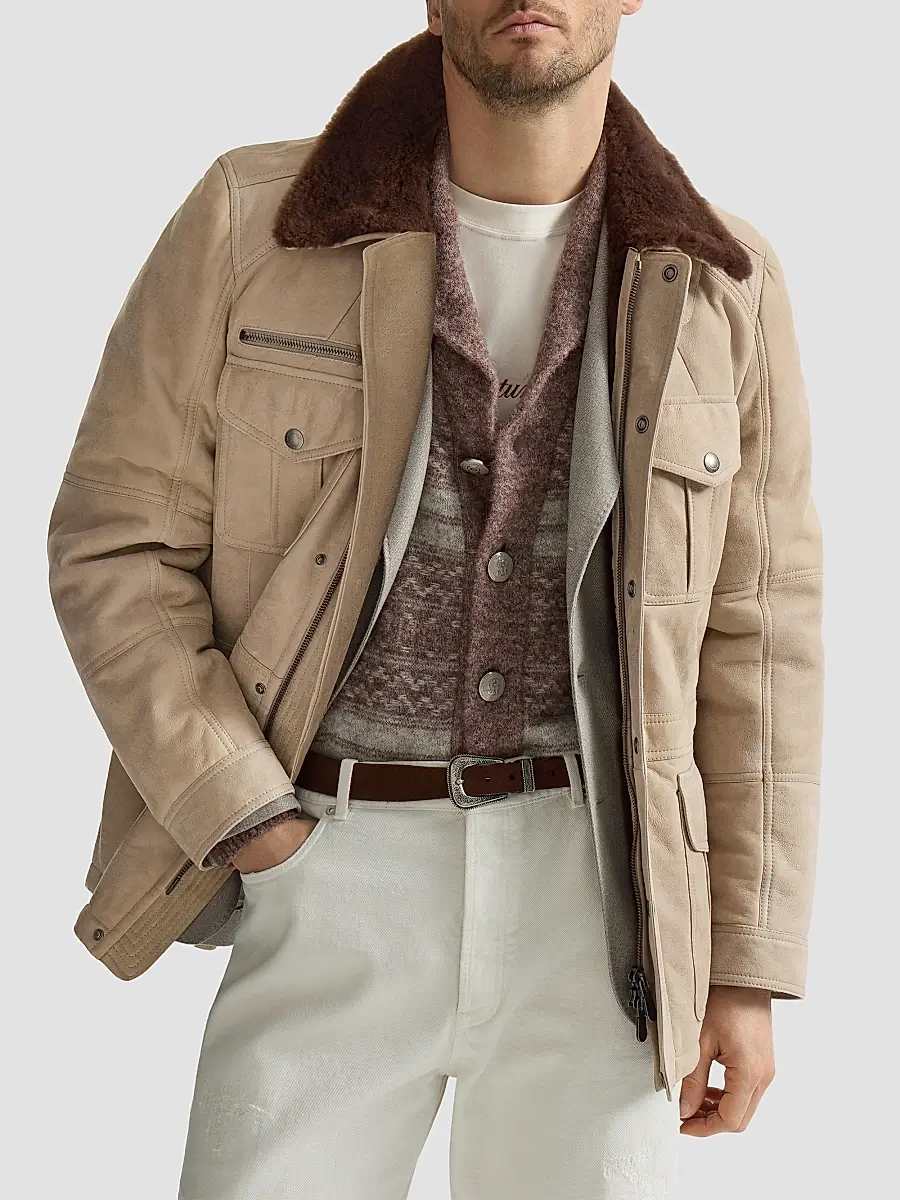 Brunello Cucinelli Men's Waxed Shearling Safari Jacket | Thumbnail 4