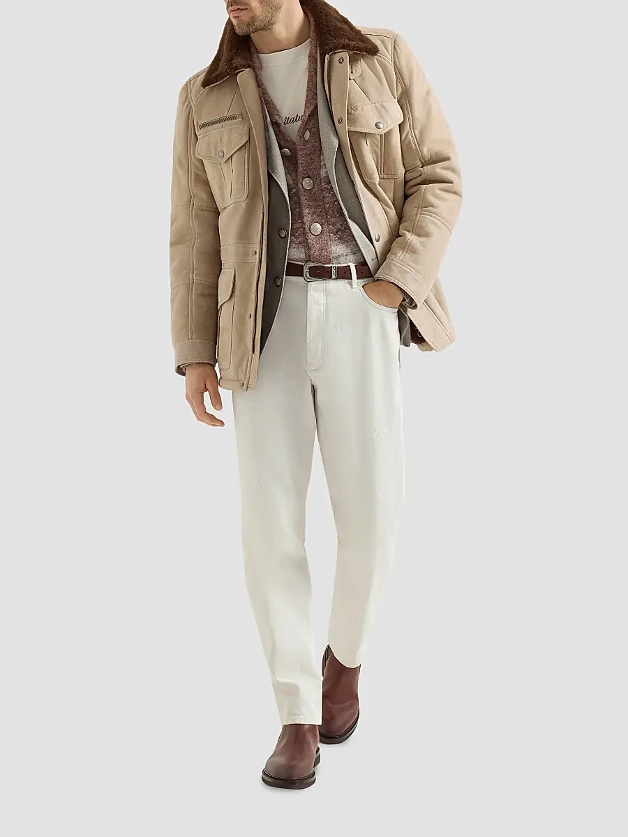 Brunello Cucinelli Men's Waxed Shearling Safari Jacket | Thumbnail 6