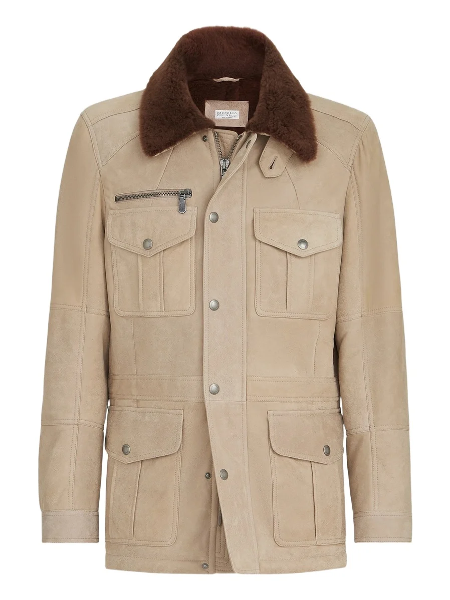 Brunello Cucinelli Men's Waxed Shearling Safari Jacket
