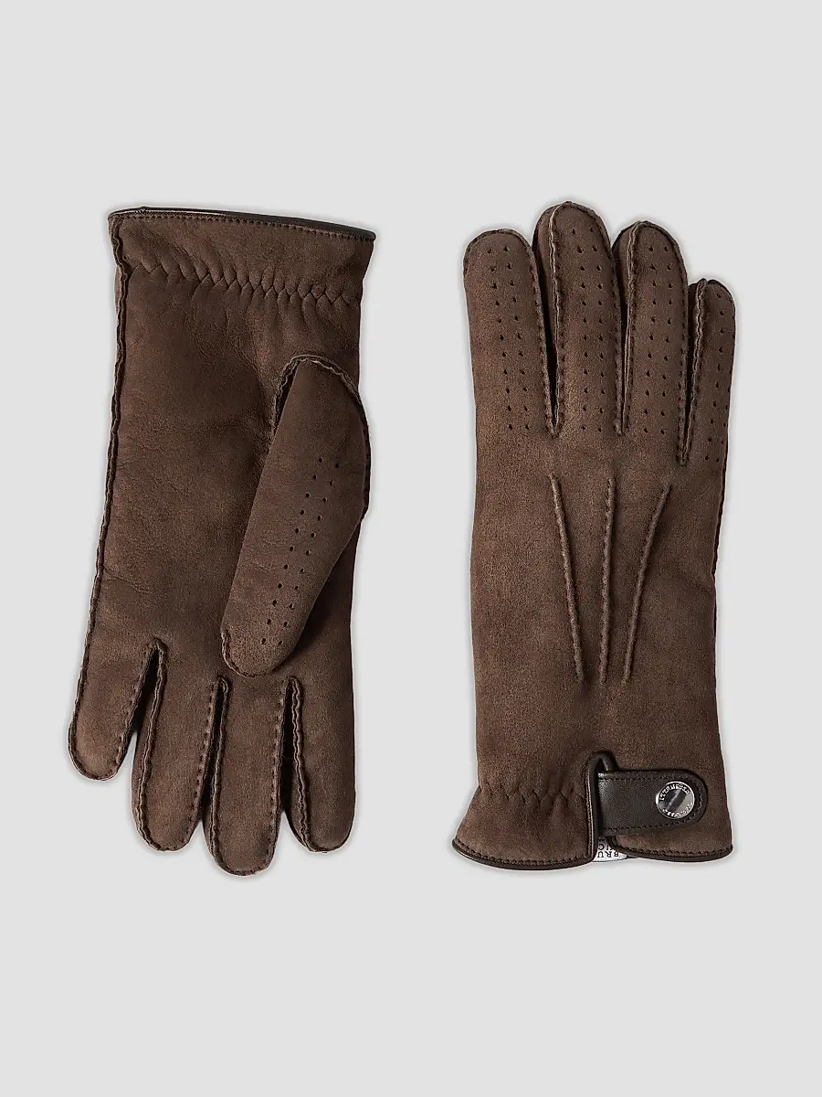 Brunello Cucinelli Men's Suede Shearling Gloves | Thumbnail 2 Brunello Cucinelli Men's Suede Shearling Gloves | Thumbnail 2