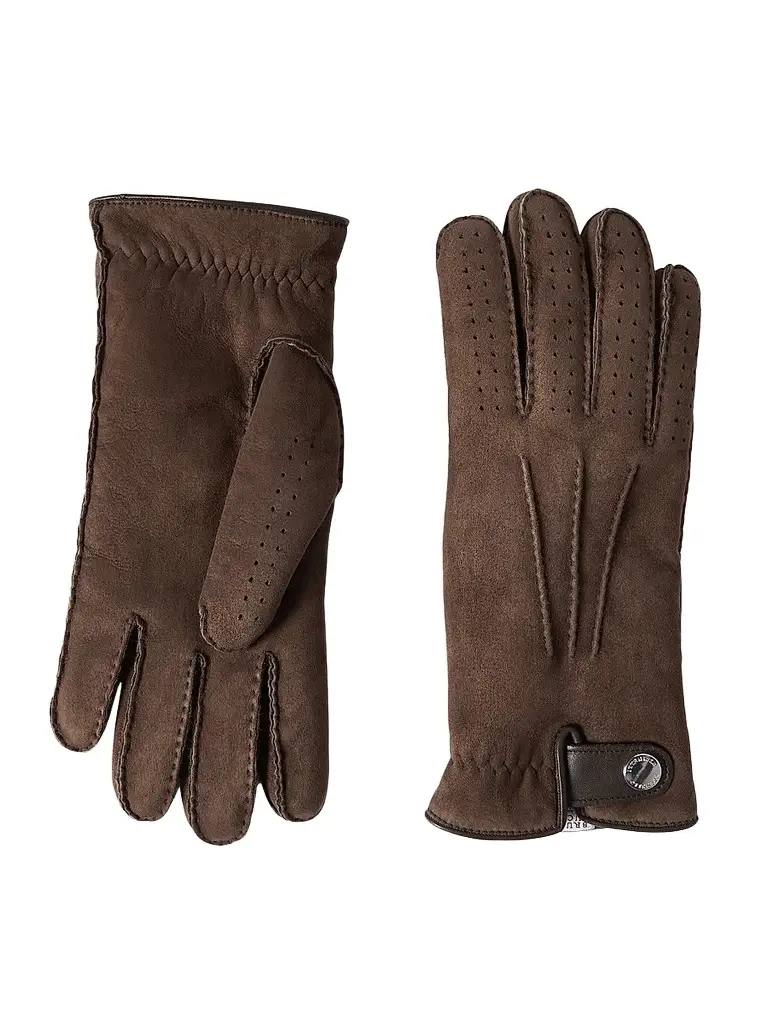 Brunello Cucinelli Men's Suede Shearling Gloves - Rust Brown | Image 1 Brunello Cucinelli Men's Suede Shearling Gloves - Rust Brown | Image 1