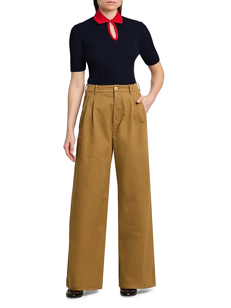 Jil Sander Women's Cotton Crease-Front Wide-Leg Trousers | Thumbnail 2 Jil Sander Women's Cotton Crease-Front Wide-Leg Trousers | Thumbnail 2