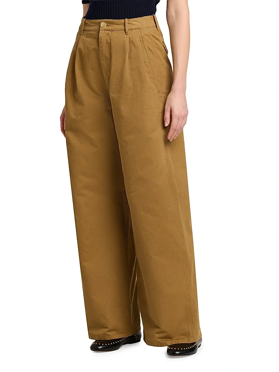 Jil Sander Women's Cotton Crease-Front Wide-Leg Trousers | Thumbnail 4 Jil Sander Women's Cotton Crease-Front Wide-Leg Trousers | Thumbnail 4