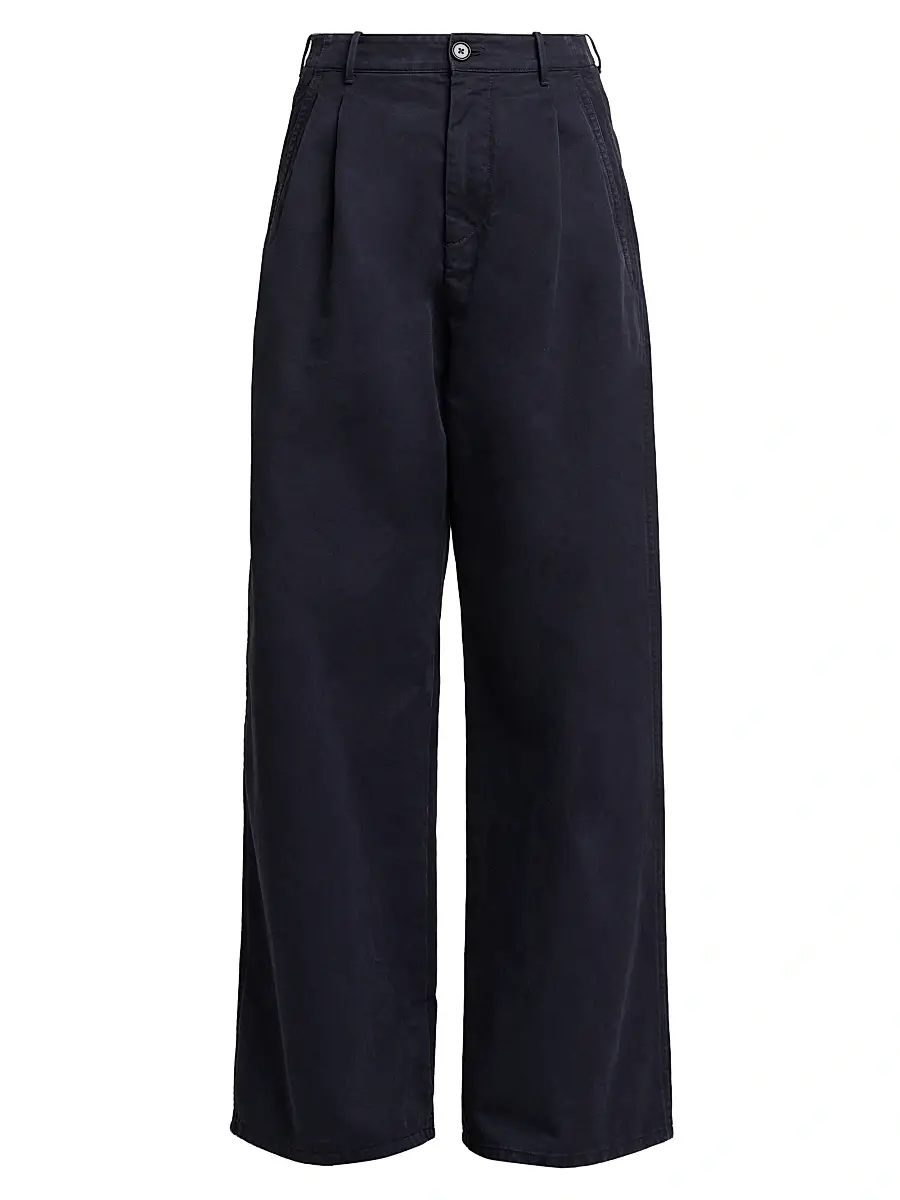 Jil Sander Women's Cotton Crease-Front Wide-Leg Trousers - Midnight | Image 1 Jil Sander Women's Cotton Crease-Front Wide-Leg Trousers - Midnight | Image 1