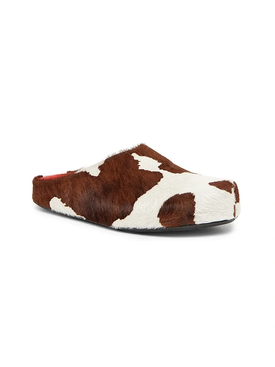 Marni Men's Fussbett Cow-Print Calf Hair Sabots | Thumbnail 2 Marni Men's Fussbett Cow-Print Calf Hair Sabots | Thumbnail 2