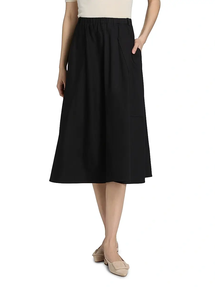 Vince Women's Pocket Full Cotton Midi-Skirt | Thumbnail 3 Vince Women's Pocket Full Cotton Midi-Skirt | Thumbnail 3