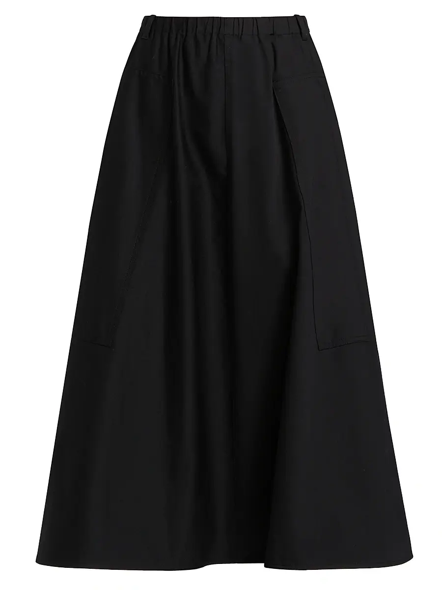 Vince Women's Pocket Full Cotton Midi-Skirt - Black - Size XXS | Image 1 Vince Women's Pocket Full Cotton Midi-Skirt - Black - Size XXS | Image 1