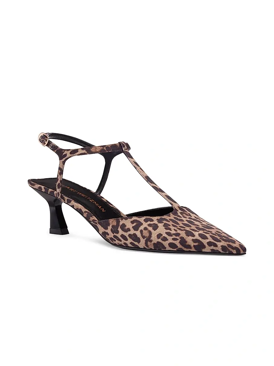 Stuart Weitzman Women's Vinnie 50MM Leopard-Print T-Strap Pumps | Thumbnail 2 Stuart Weitzman Women's Vinnie 50MM Leopard-Print T-Strap Pumps | Thumbnail 2