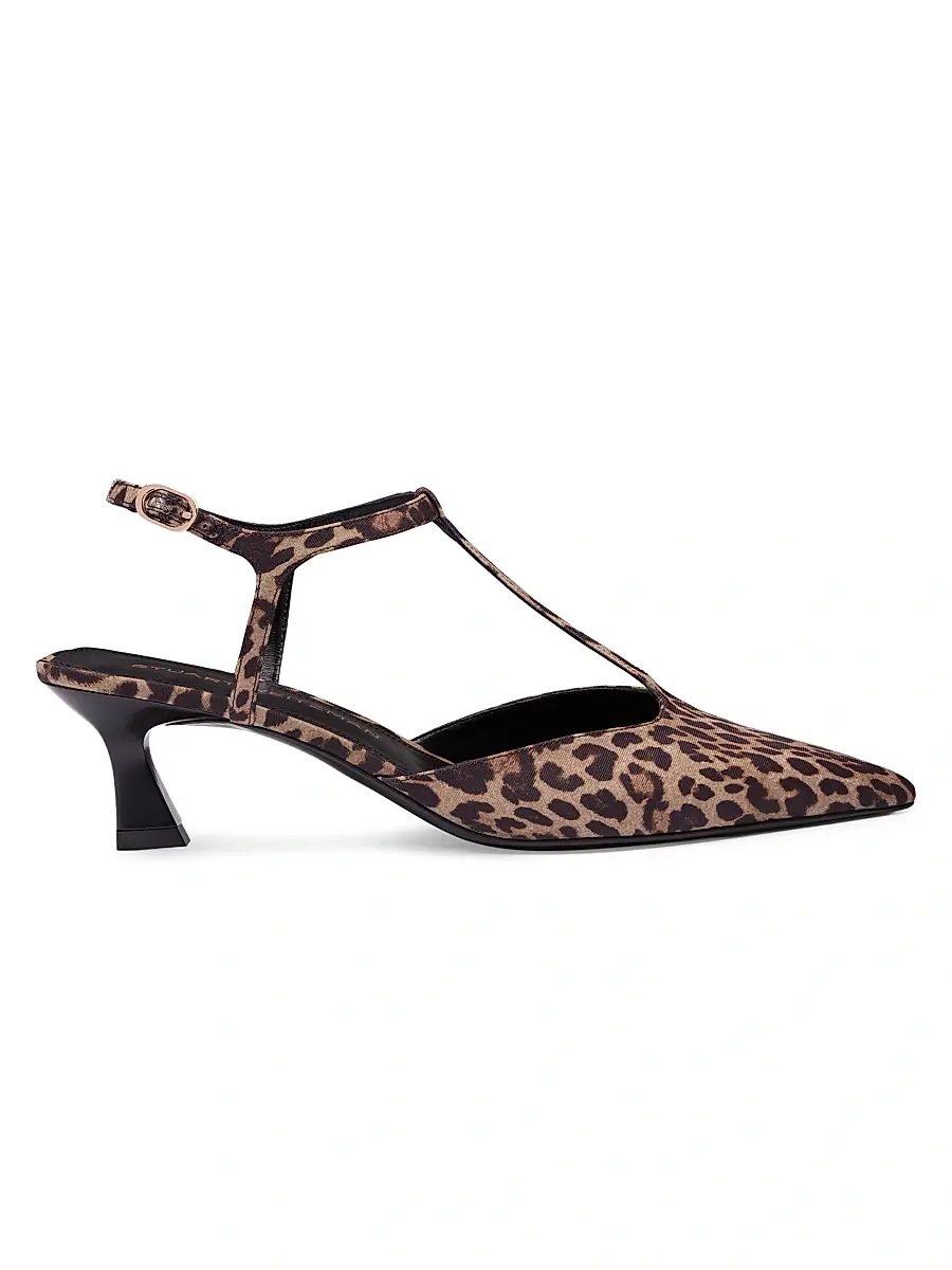 Stuart Weitzman Women's Vinnie 50MM Leopard-Print T-Strap Pumps - Classic Lite - Size 9 | Image 1 Stuart Weitzman Women's Vinnie 50MM Leopard-Print T-Strap Pumps - Classic Lite - Size 9 | Image 1