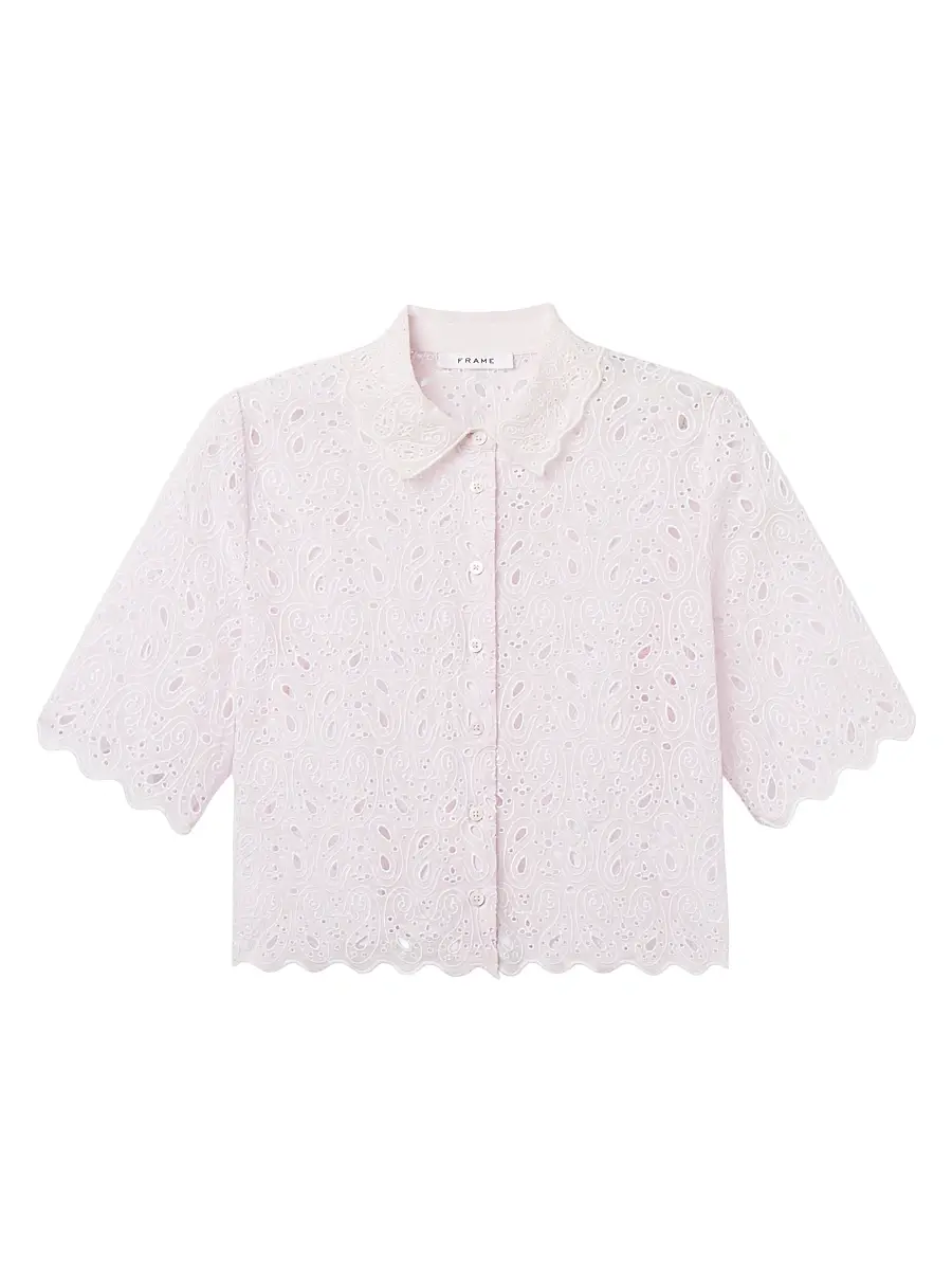 Frame Women's Paisley Eyelet Crop Shirt - Bubble Gum | Image 1 Frame Women's Paisley Eyelet Crop Shirt - Bubble Gum | Image 1