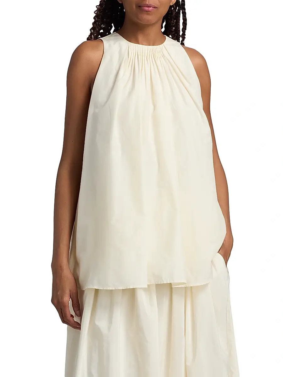 Loulou de Saison Women's Liao Cotton-Silk Pleated Neckline Blouse | Thumbnail 3 Loulou de Saison Women's Liao Cotton-Silk Pleated Neckline Blouse | Thumbnail 3