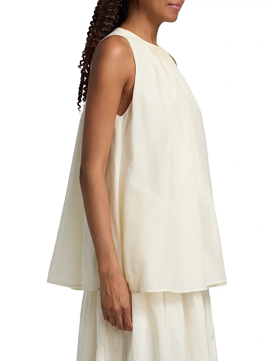 Loulou de Saison Women's Liao Cotton-Silk Pleated Neckline Blouse | Thumbnail 4 Loulou de Saison Women's Liao Cotton-Silk Pleated Neckline Blouse | Thumbnail 4