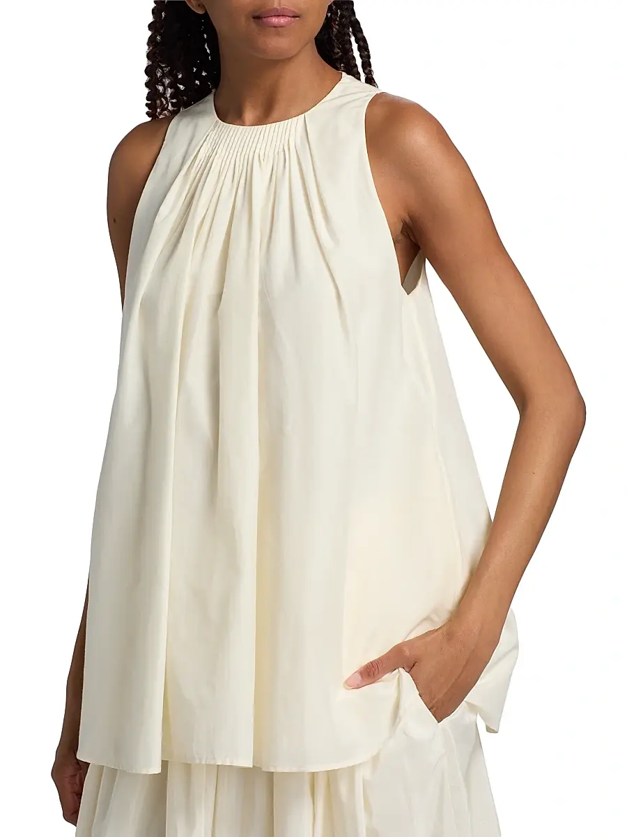 Loulou de Saison Women's Liao Cotton-Silk Pleated Neckline Blouse | Thumbnail 6 Loulou de Saison Women's Liao Cotton-Silk Pleated Neckline Blouse | Thumbnail 6