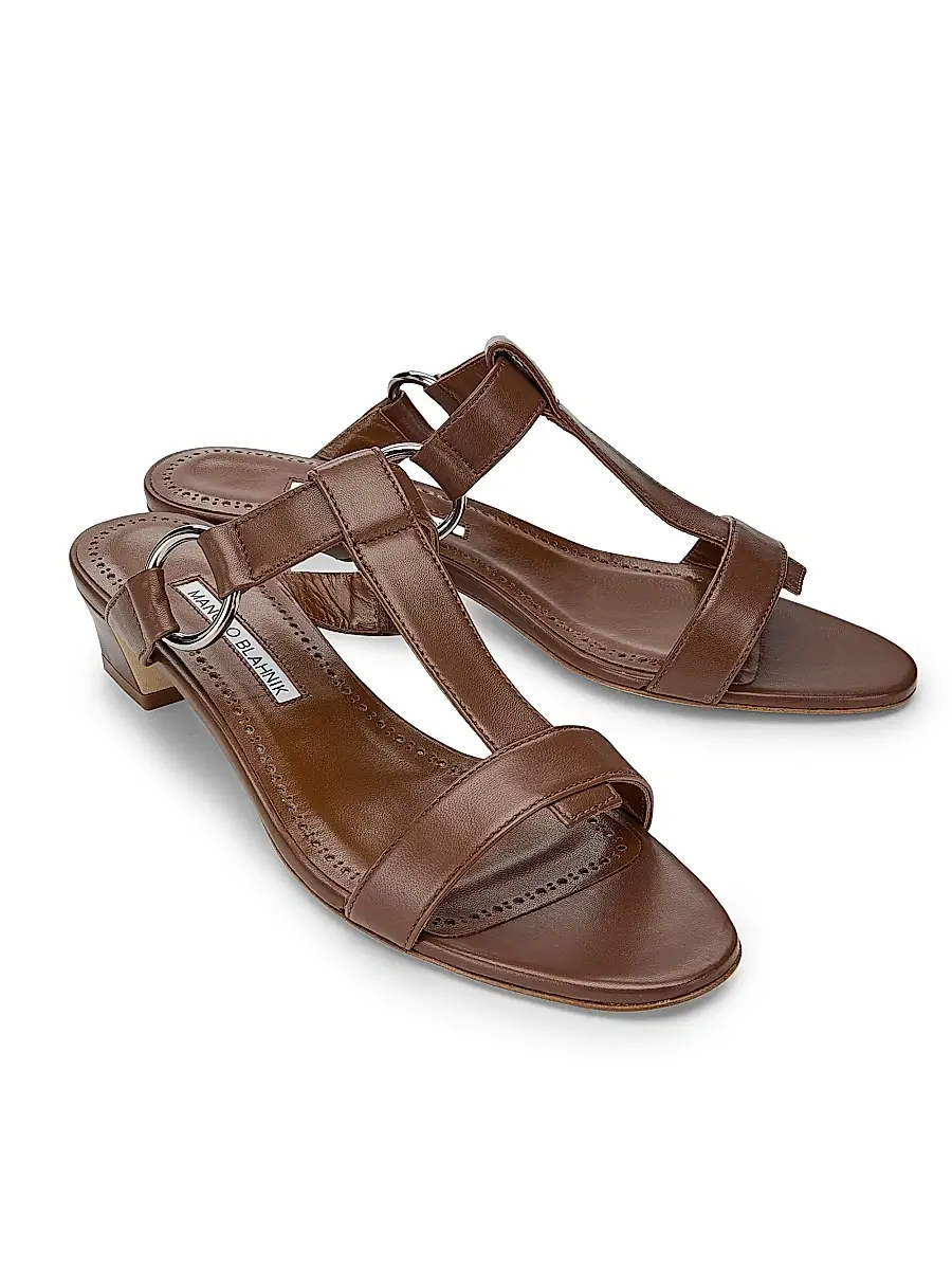 Manolo Blahnik Women's Miona Leather T-Bar Sandals | Thumbnail 2
