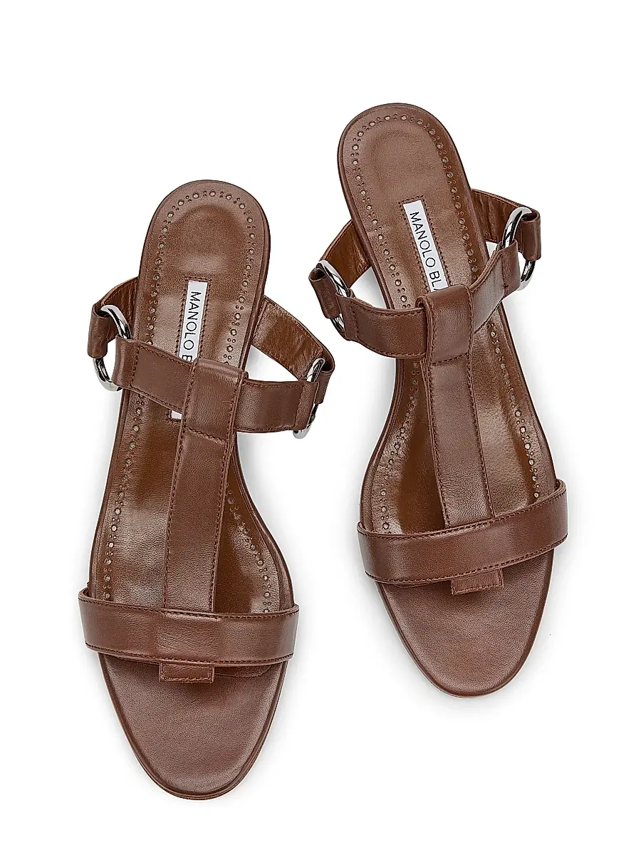 Manolo Blahnik Women's Miona Leather T-Bar Sandals | Thumbnail 4