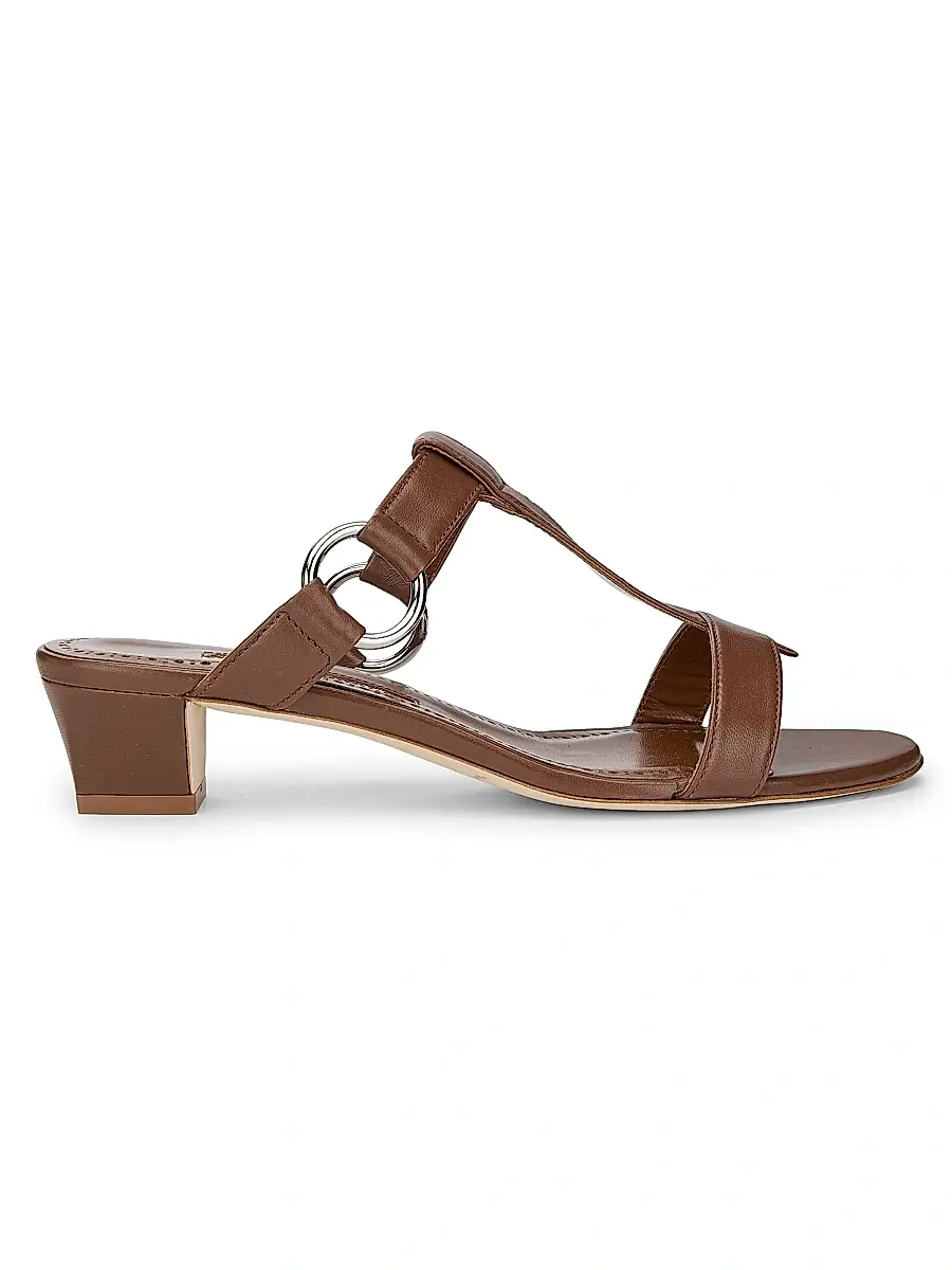 Manolo Blahnik Women's Miona Leather T-Bar Sandals - Dark Brown | Image 1 Manolo Blahnik Women's Miona Leather T-Bar Sandals - Dark Brown | Image 1