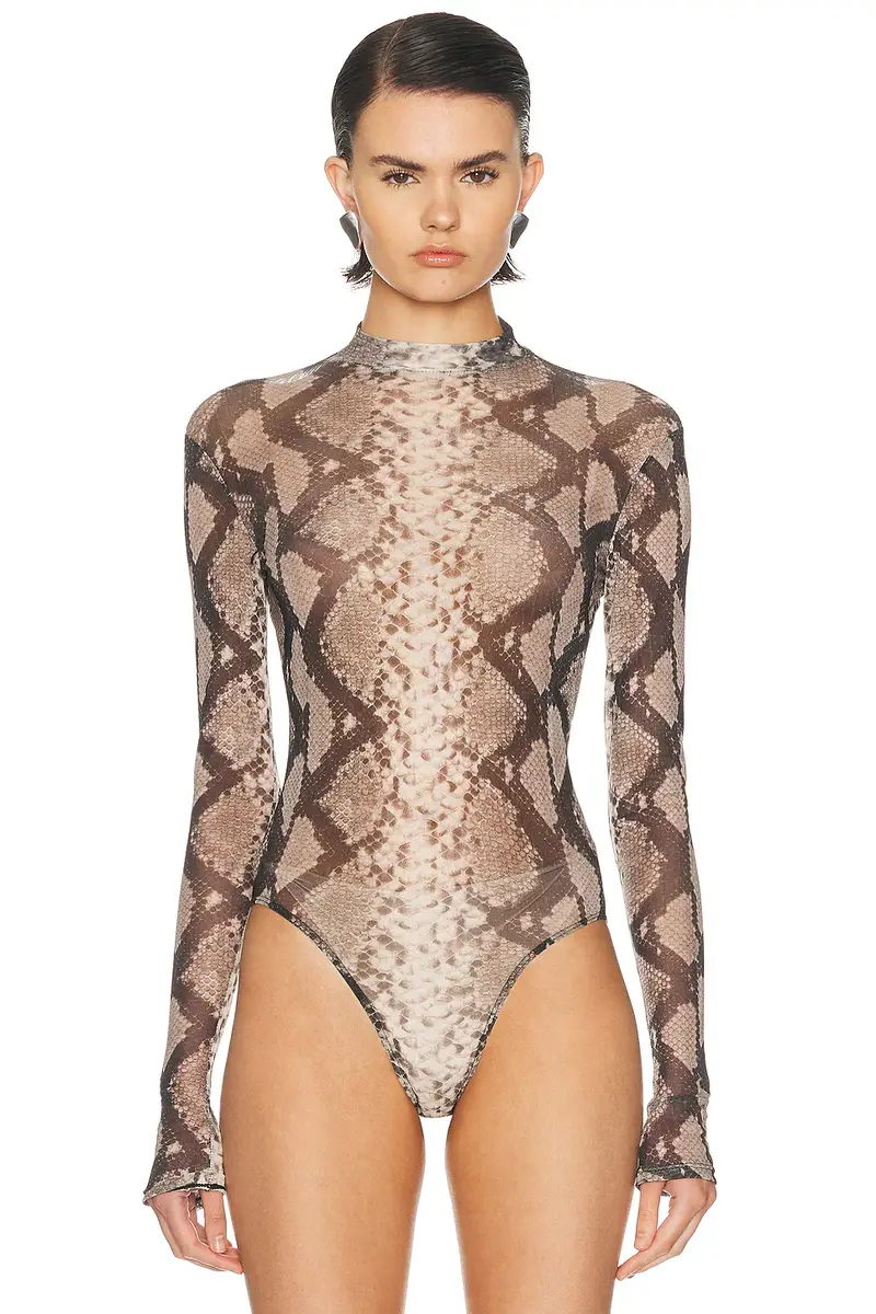 Lapointe Printed Mesh Mock Neck Bodysuit | Thumbnail 2 Lapointe Printed Mesh Mock Neck Bodysuit | Thumbnail 2