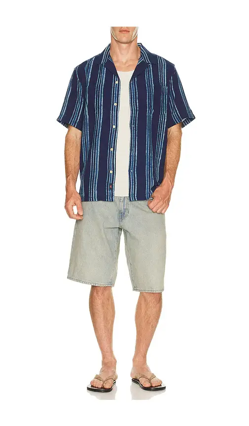 Faherty Short Sleeve Indigo Camp Shirt | Thumbnail 3 Faherty Short Sleeve Indigo Camp Shirt | Thumbnail 3