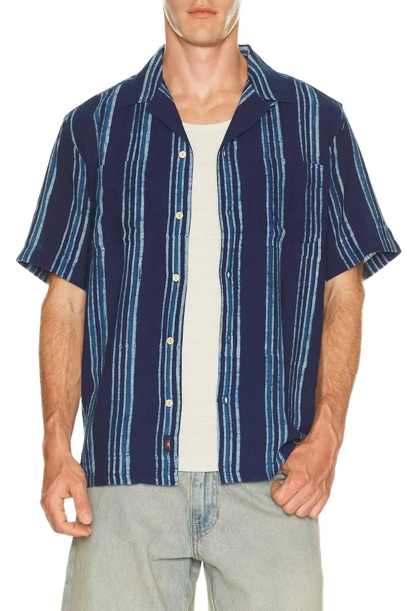 Faherty Short Sleeve Indigo Camp Shirt