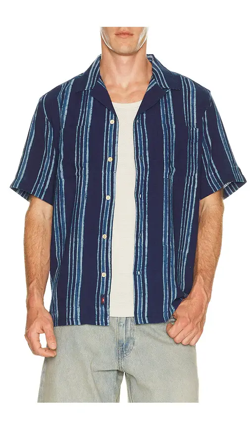 Faherty Short Sleeve Indigo Camp Shirt | Image 1 Faherty Short Sleeve Indigo Camp Shirt | Image 1