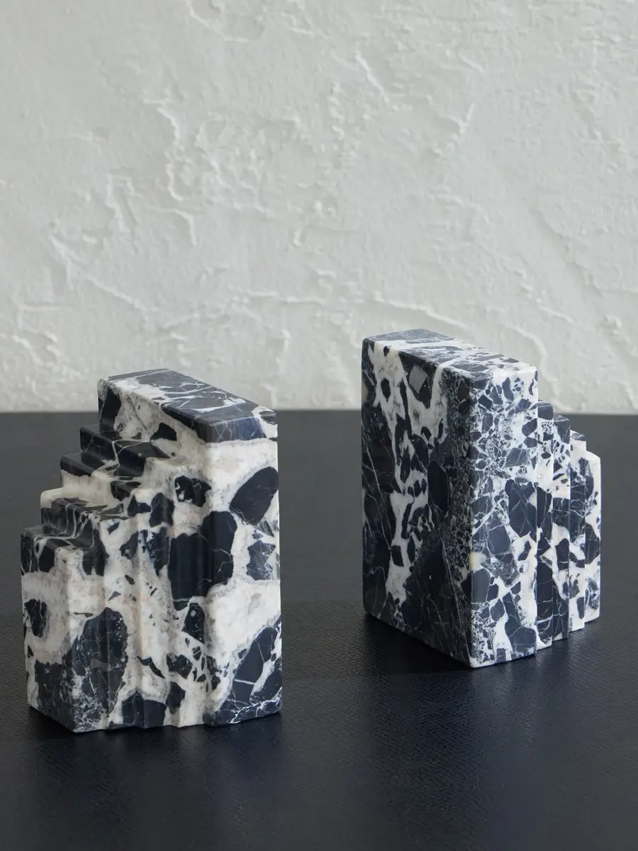 Soho Home Lola Two-Tone Marble Bookends - Men | Image 1 Soho Home Lola Two-Tone Marble Bookends - Men | Image 1